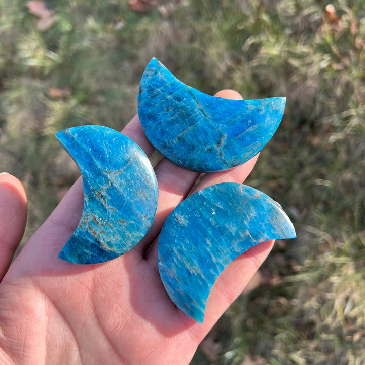 Natural Carving Blue Apatite Moon