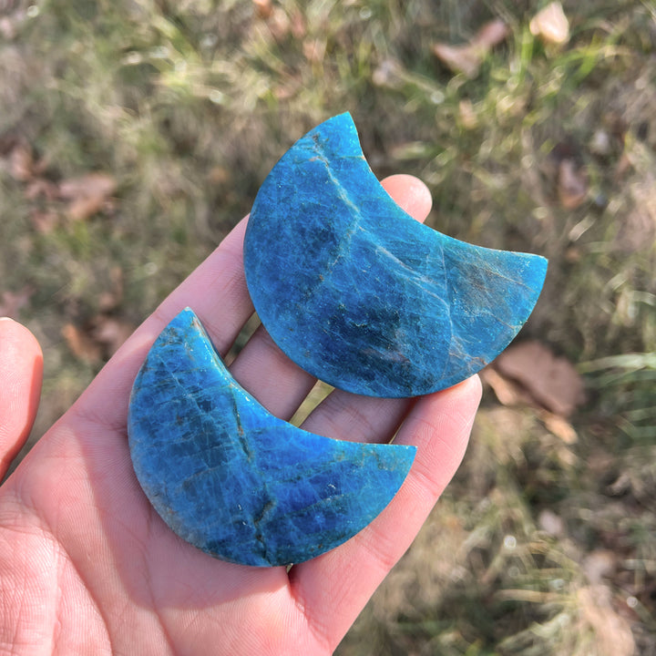 Natural Carving Blue Apatite Moon