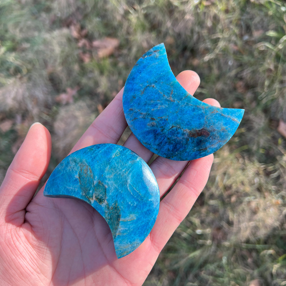 Natural Carving Blue Apatite Moon