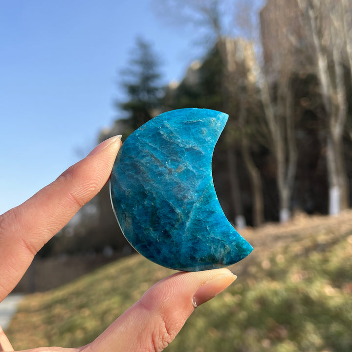 Natural Carving Blue Apatite Moon