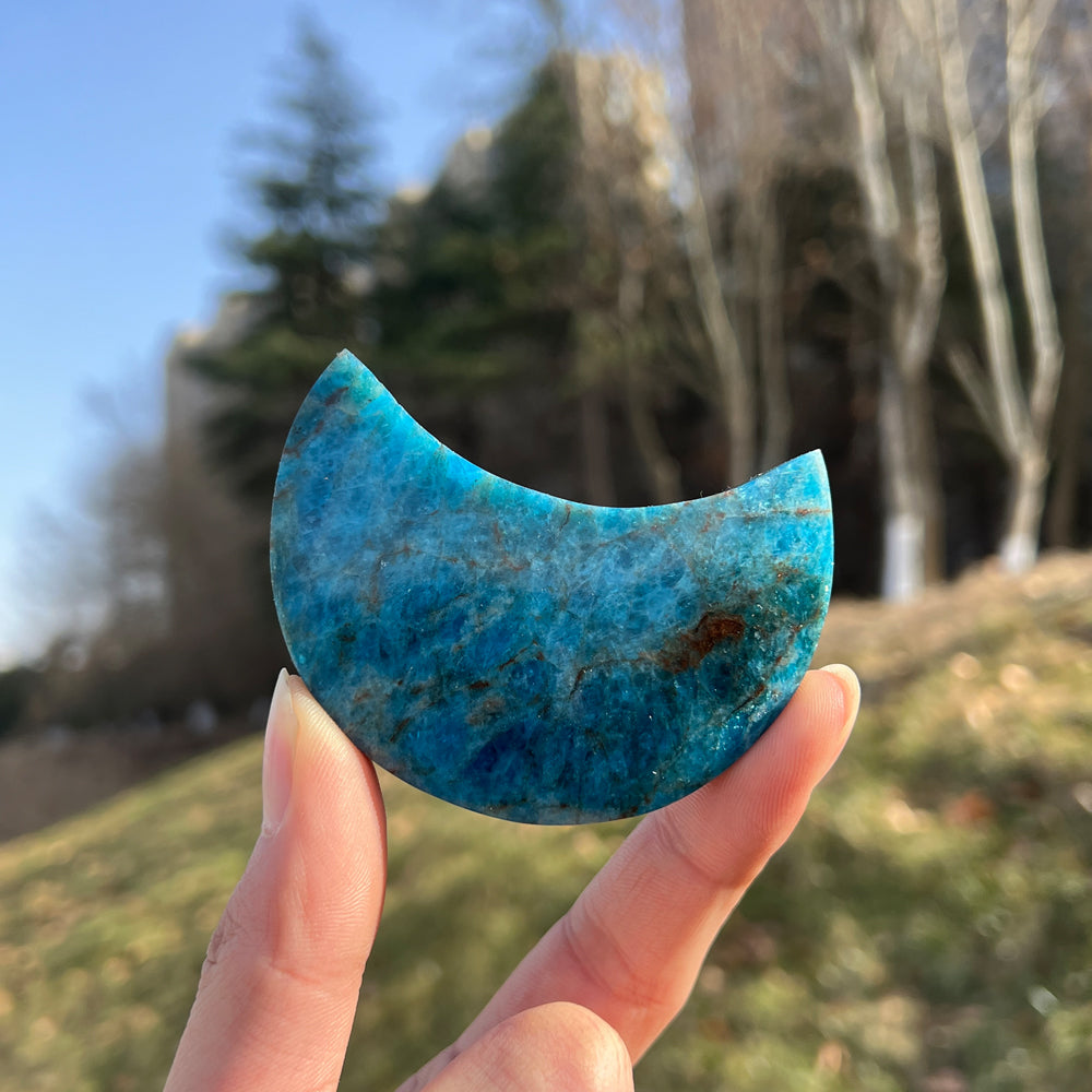 Natural Carving Blue Apatite Moon