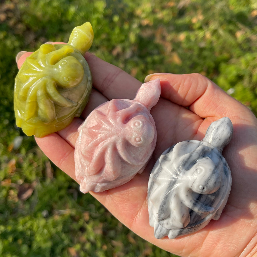 Natural Crystal Carving Octopus-Turtle Symbiosis