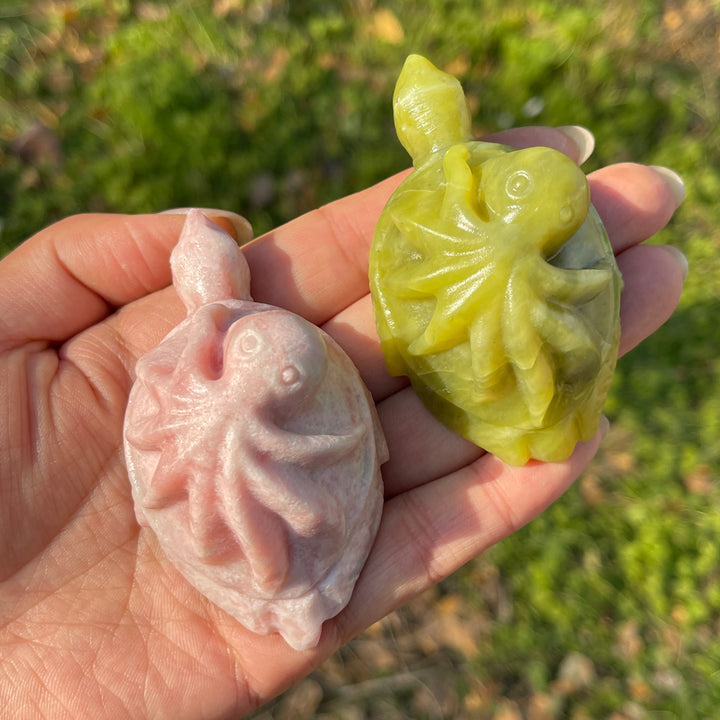 Natural Crystal Carving Octopus-Turtle Symbiosis