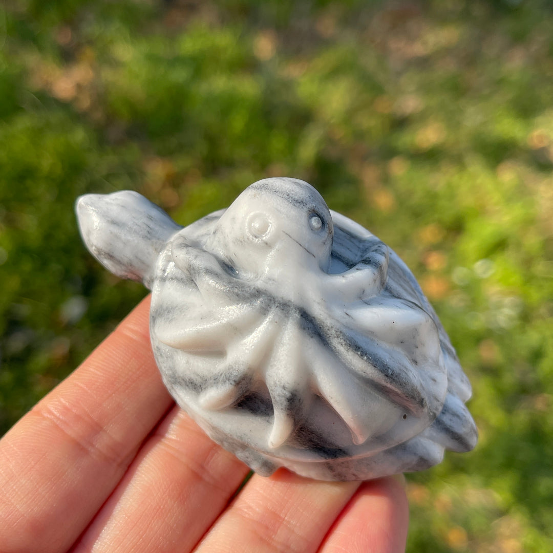 Natural Crystal Carving Octopus-Turtle Symbiosis