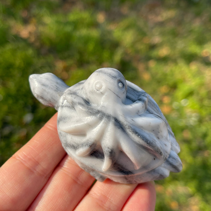 Natural Crystal Carving Octopus-Turtle Symbiosis