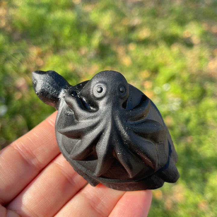 Natural Crystal Carving Octopus-Turtle Symbiosis