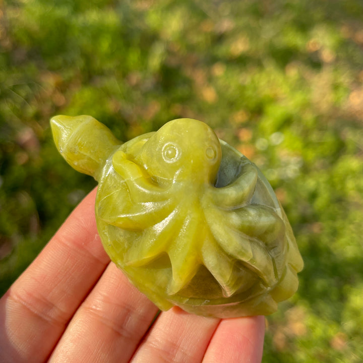 Natural Crystal Carving Octopus-Turtle Symbiosis