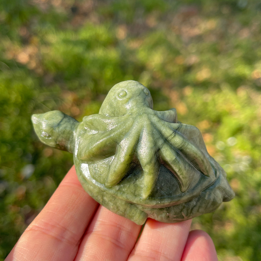 Natural Crystal Carving Octopus-Turtle Symbiosis