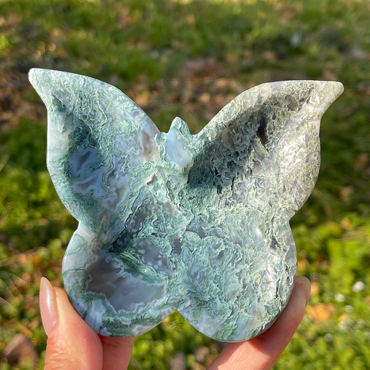 Unique,Natural Moss Agate Butterfly Bowl