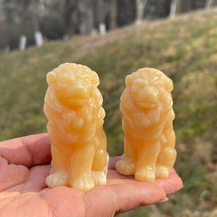 Natural Crystal Carving Yellow Calcite Lion