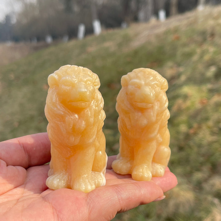 Natural Crystal Carving Yellow Calcite Lion