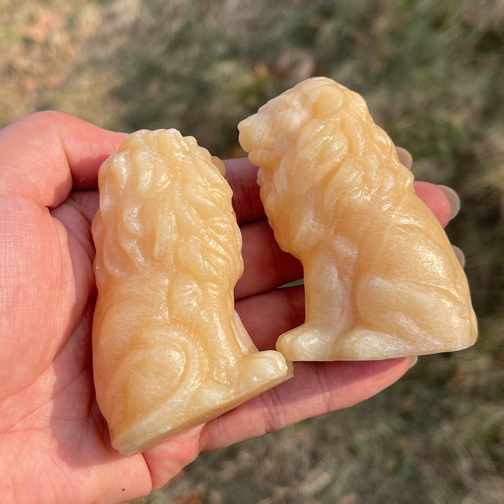 Natural Crystal Carving Yellow Calcite Lion
