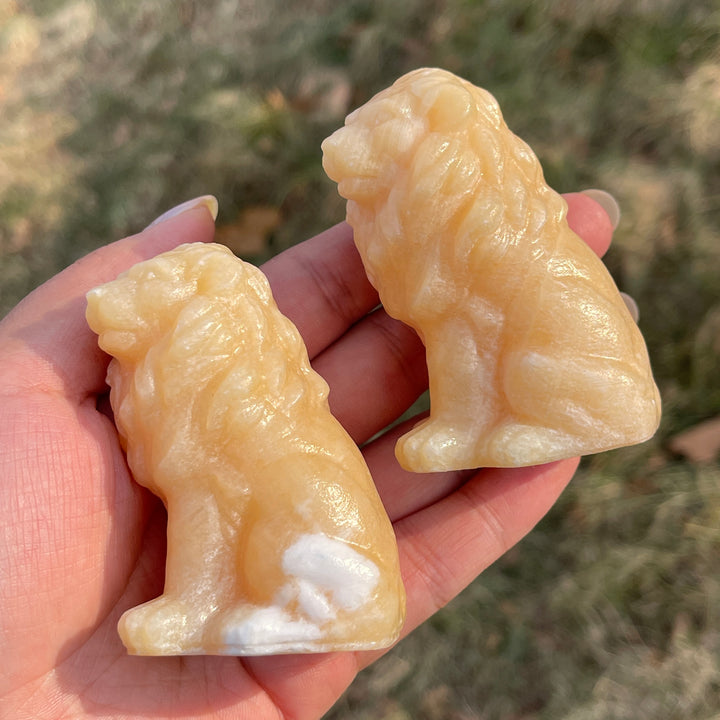 Natural Crystal Carving Yellow Calcite Lion