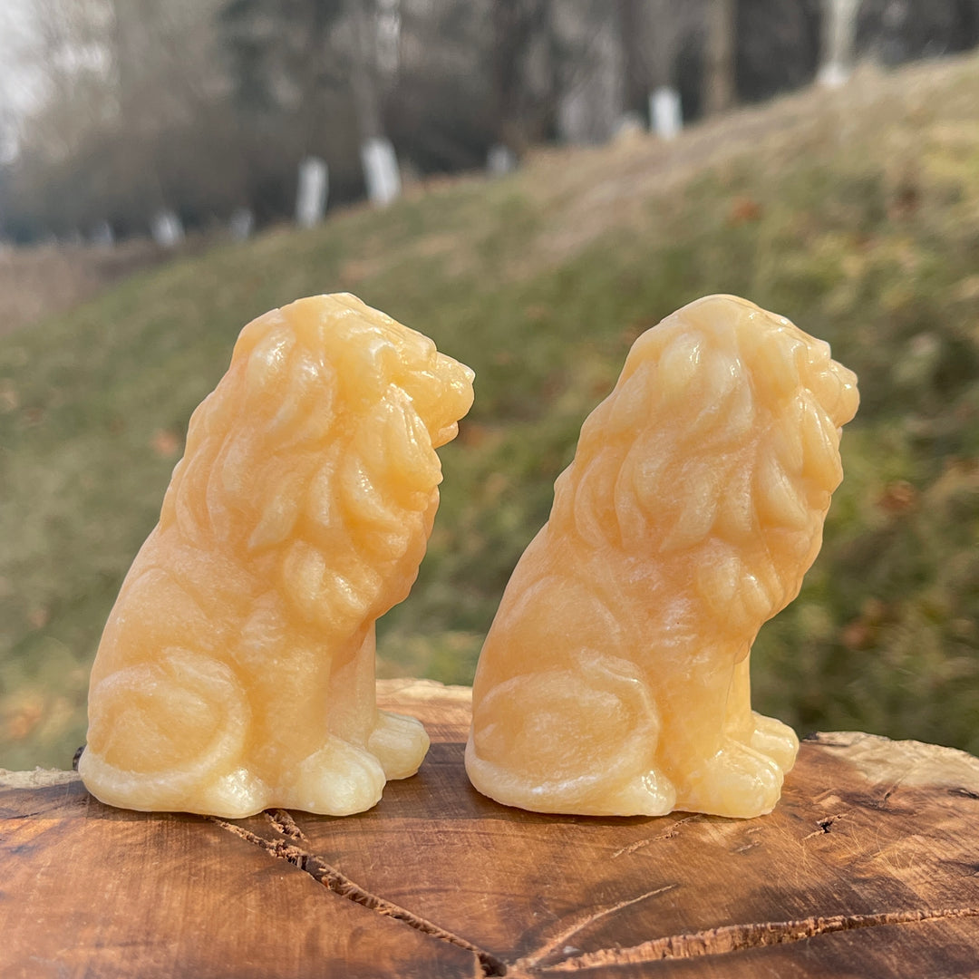 Natural Crystal Carving Yellow Calcite Lion