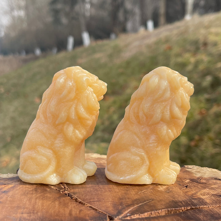 Natural Crystal Carving Yellow Calcite Lion