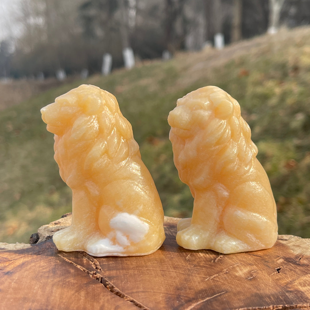Natural Crystal Carving Yellow Calcite Lion