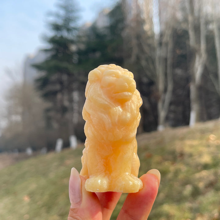 Natural Crystal Carving Yellow Calcite Lion