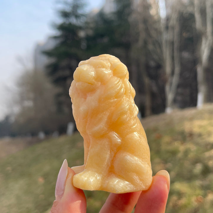 Natural Crystal Carving Yellow Calcite Lion