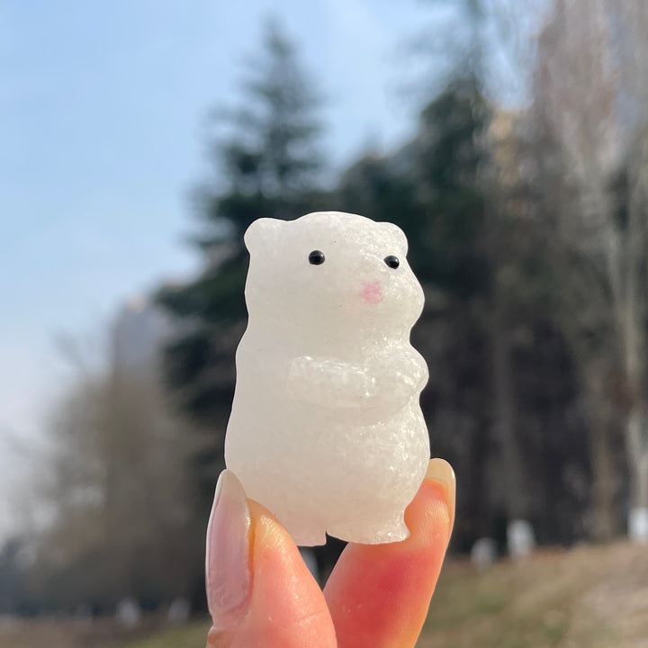 Natural Crystal Carving White Jade Bear