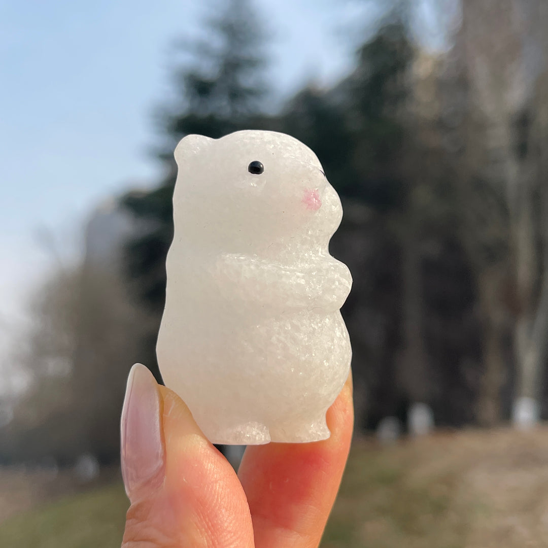 Natural Crystal Carving White Jade Bear