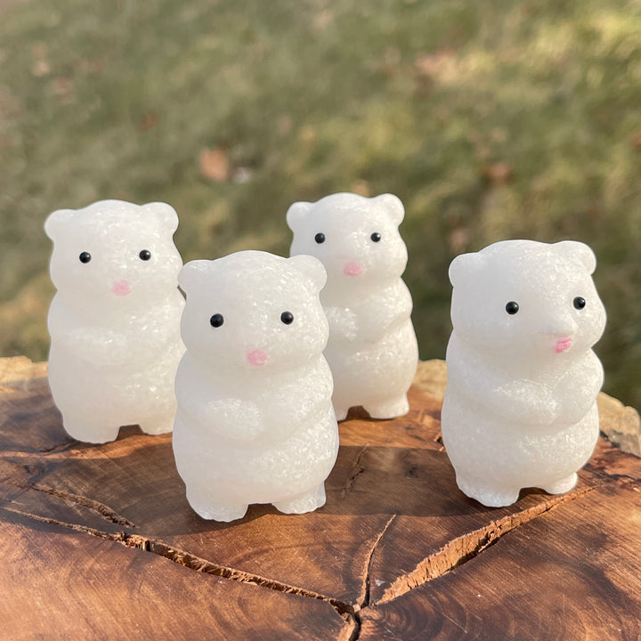 Natural Crystal Carving White Jade Bear