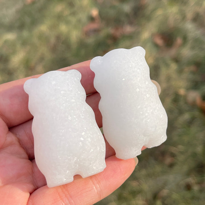 Natural Crystal Carving White Jade Bear