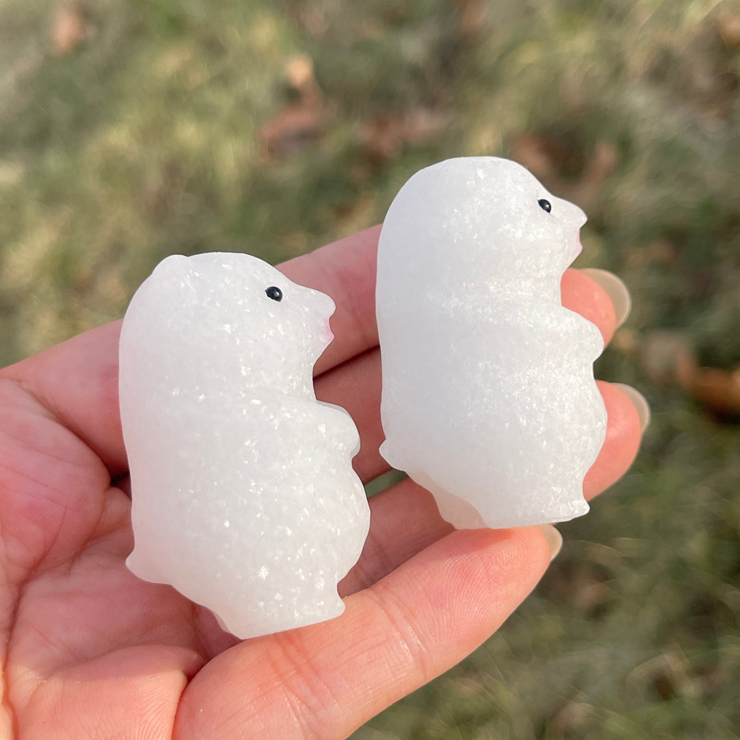 Natural Crystal Carving White Jade Bear