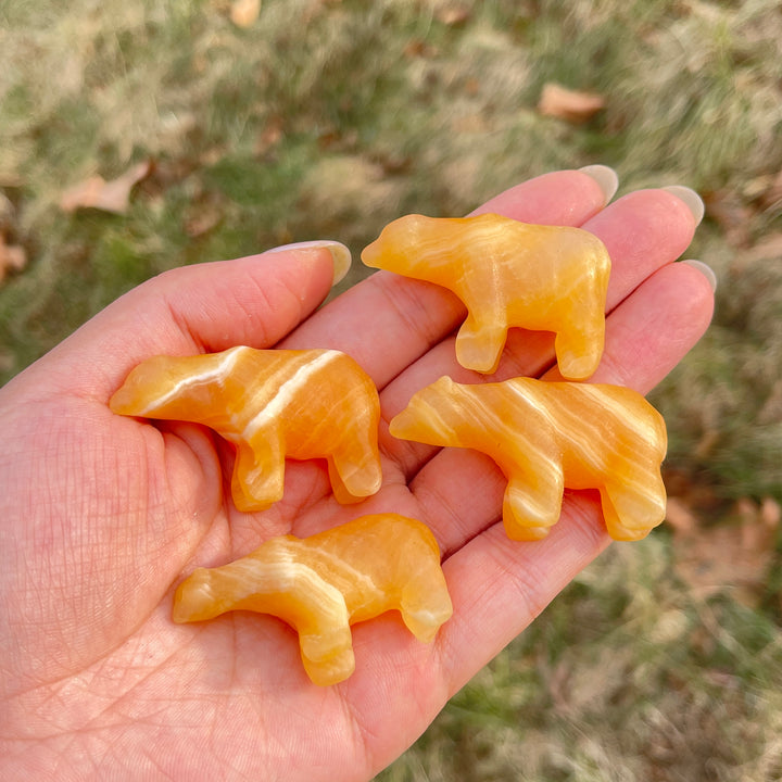 Natural Crystal Carving Yellow Calcite Polar Bear