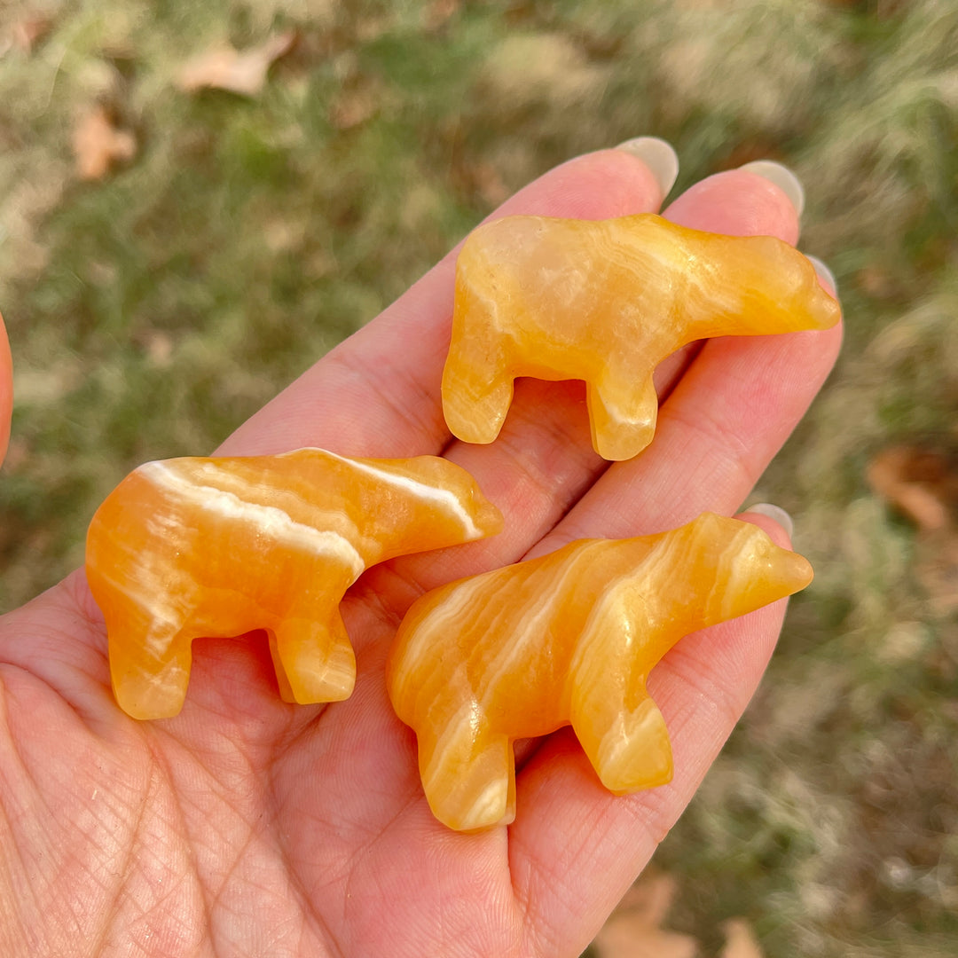 Natural Crystal Carving Yellow Calcite Polar Bear