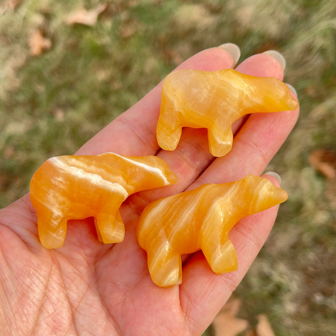 Natural Crystal Carving Yellow Calcite Polar Bear