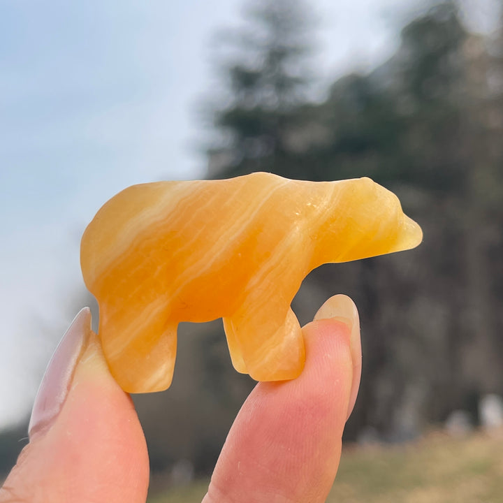 Natural Crystal Carving Yellow Calcite Polar Bear