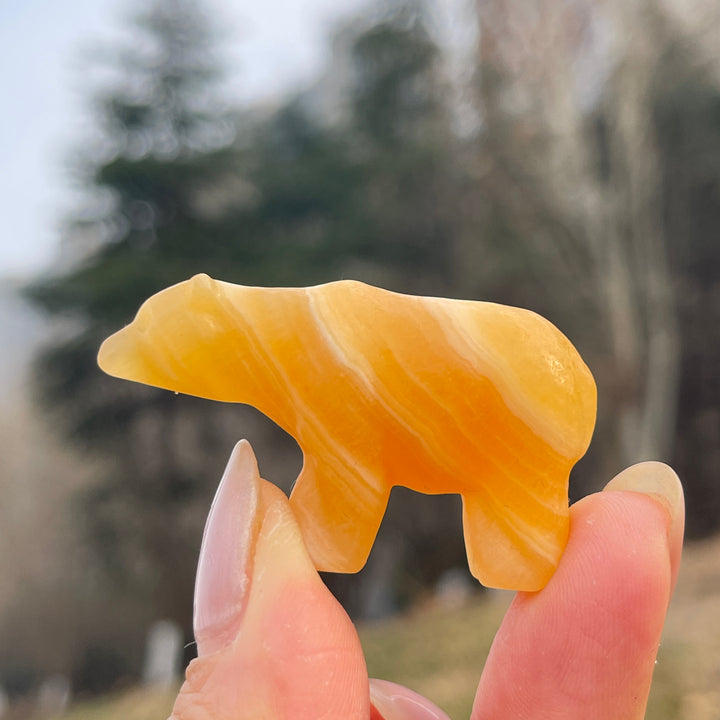 Natural Crystal Carving Yellow Calcite Polar Bear