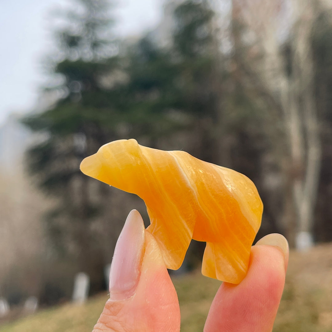 Natural Crystal Carving Yellow Calcite Polar Bear