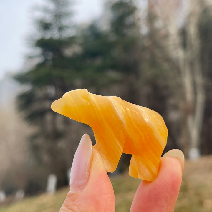 Natural Crystal Carving Yellow Calcite Polar Bear