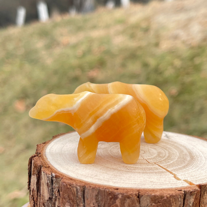 Natural Crystal Carving Yellow Calcite Polar Bear