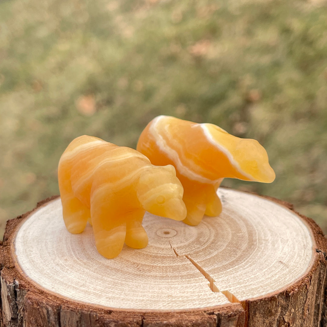 Natural Crystal Carving Yellow Calcite Polar Bear