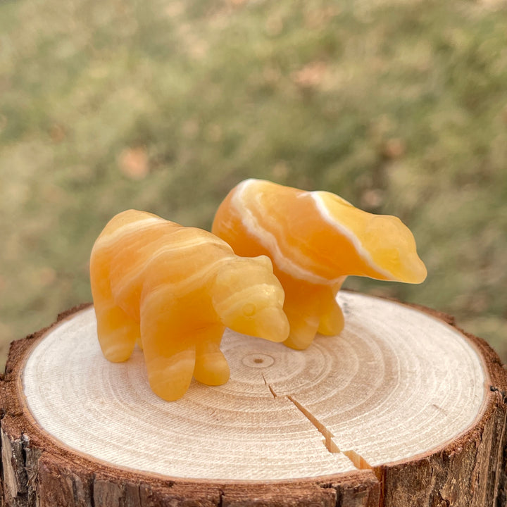 Natural Crystal Carving Yellow Calcite Polar Bear