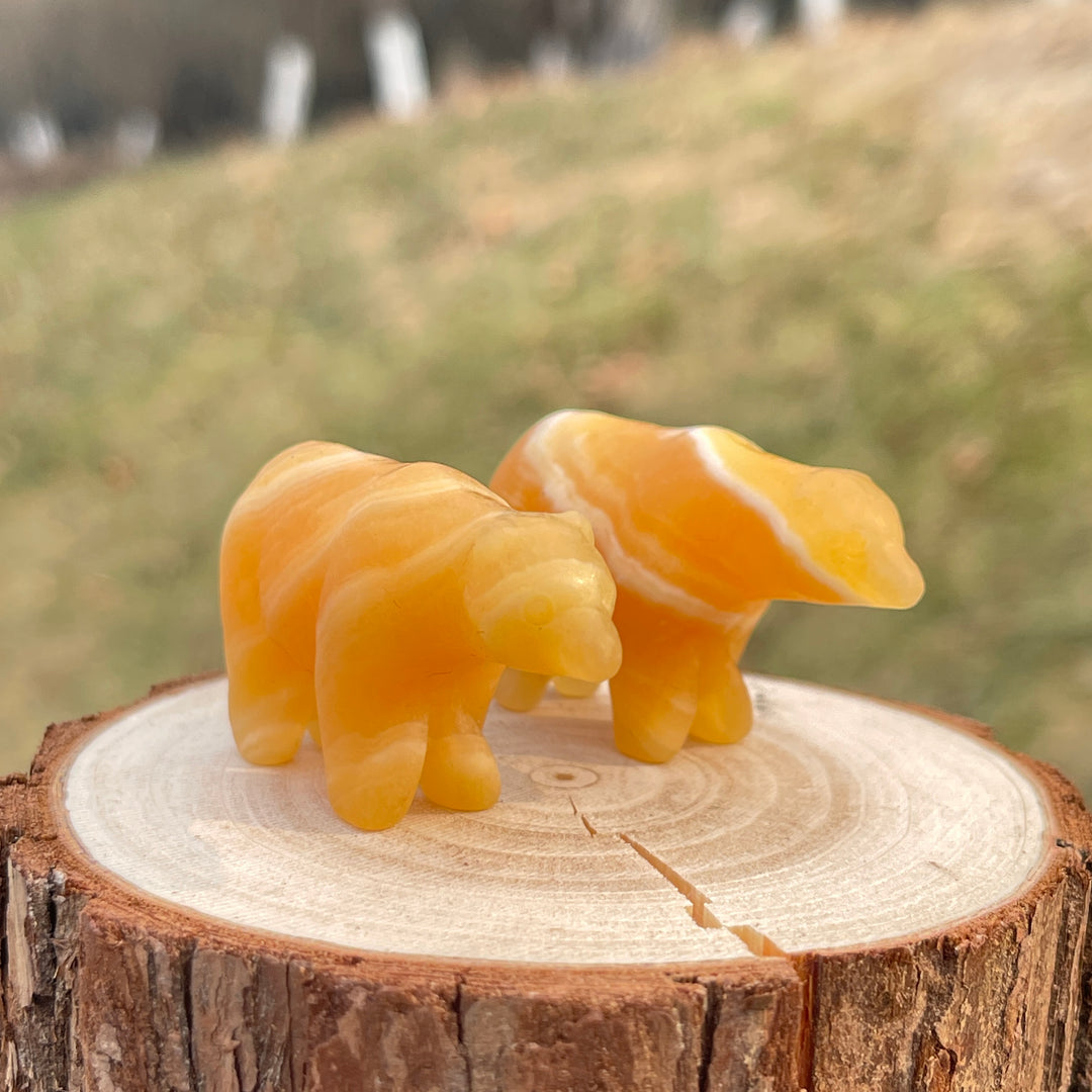Natural Crystal Carving Yellow Calcite Polar Bear