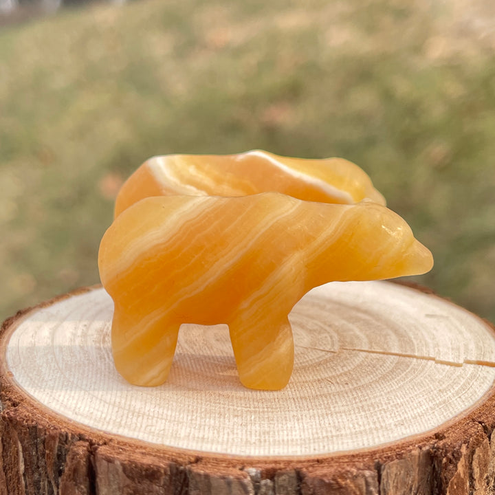 Natural Crystal Carving Yellow Calcite Polar Bear