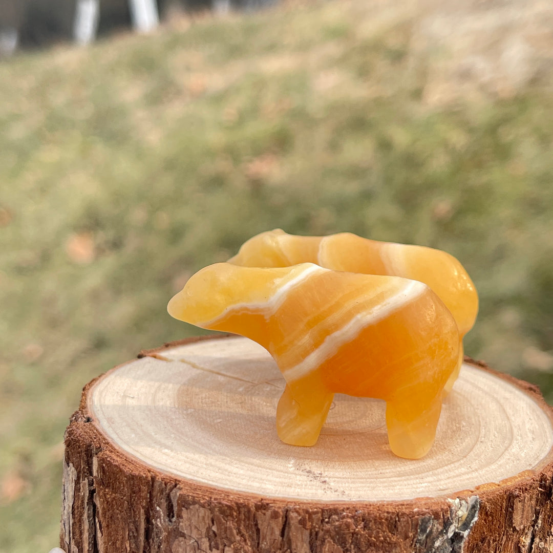 Natural Crystal Carving Yellow Calcite Polar Bear