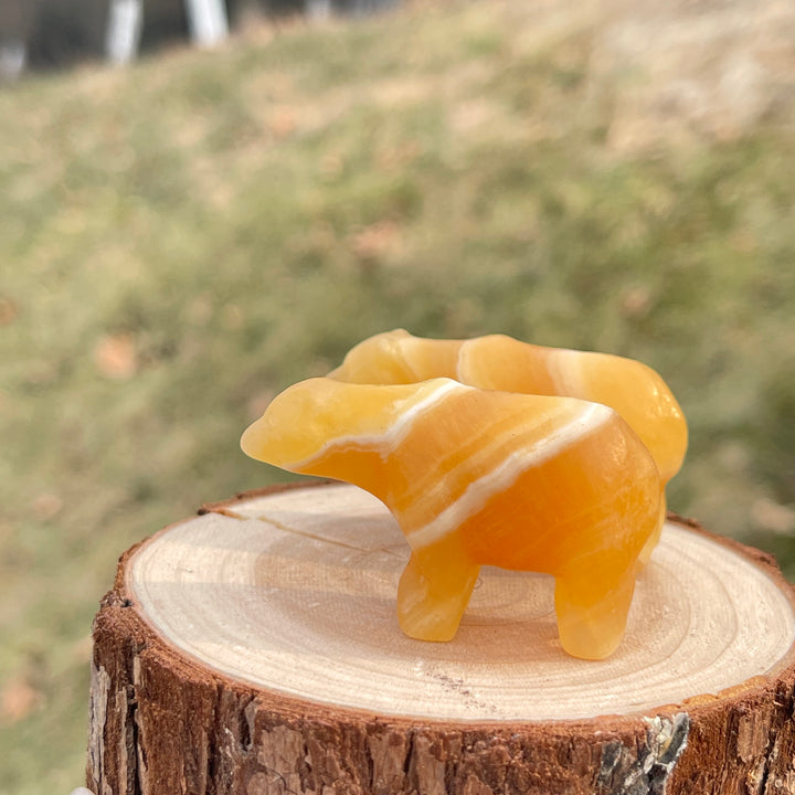 Natural Crystal Carving Yellow Calcite Polar Bear