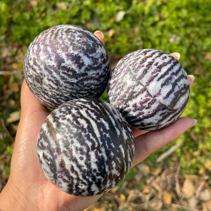 Natural Crystal Purple Zebra Fluorite Sphere