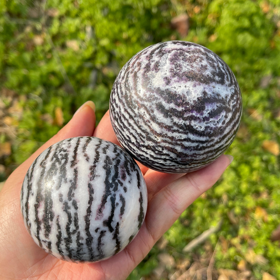 Natural Crystal Purple Zebra Fluorite Sphere
