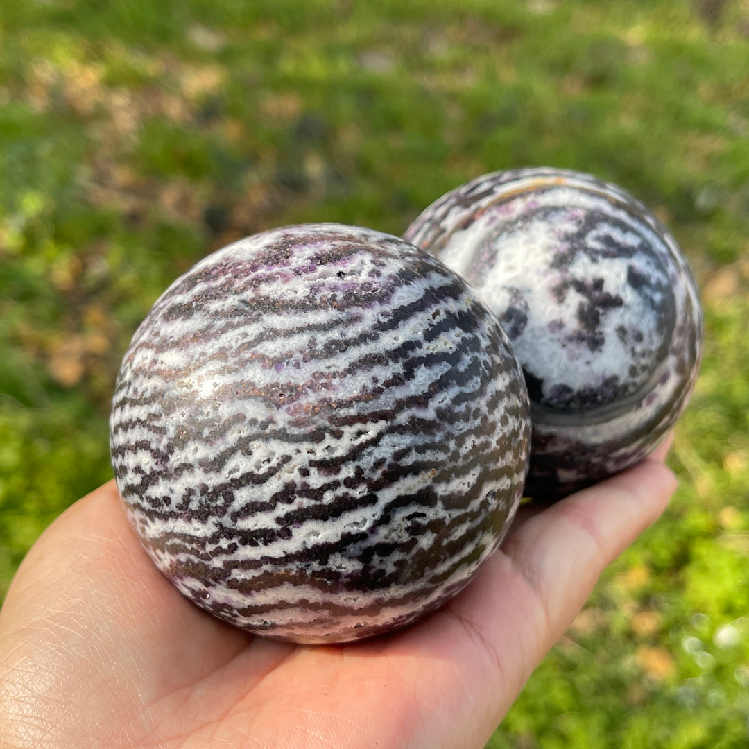 Natural Crystal Purple Zebra Fluorite Sphere
