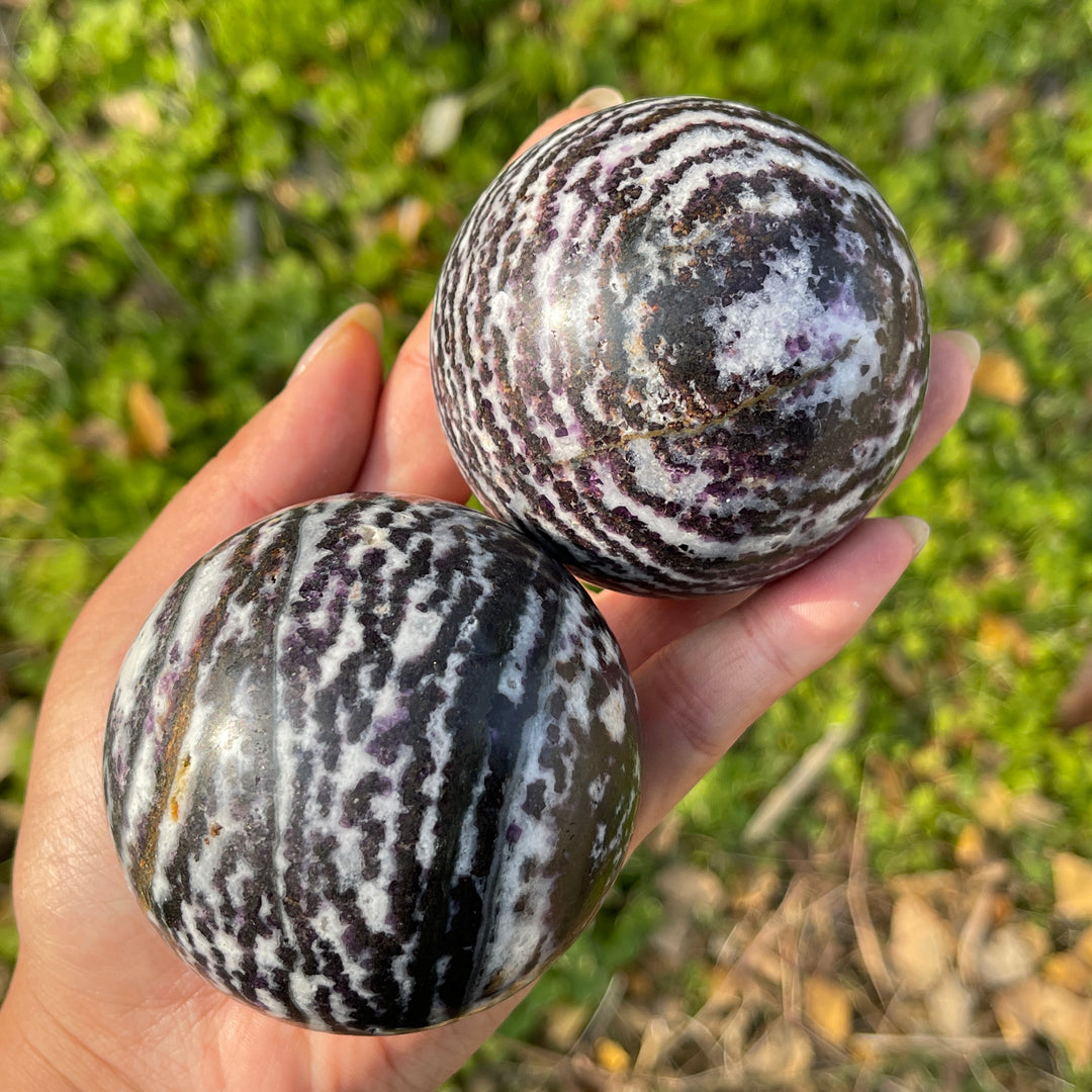 Natural Crystal Purple Zebra Fluorite Sphere