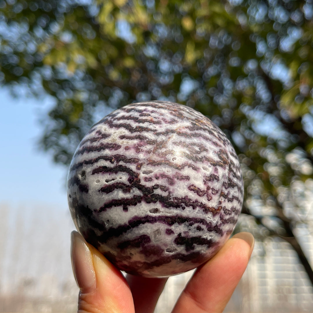 Natural Crystal Purple Zebra Fluorite Sphere