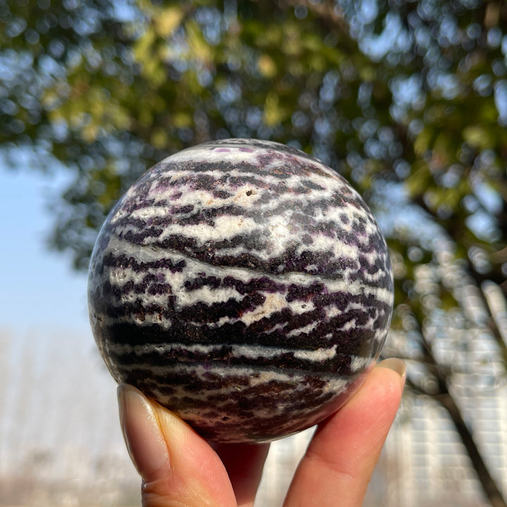 Natural Crystal Purple Zebra Fluorite Sphere