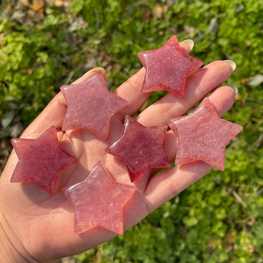 Natural Crystal Carving Strawberry Quartz Star