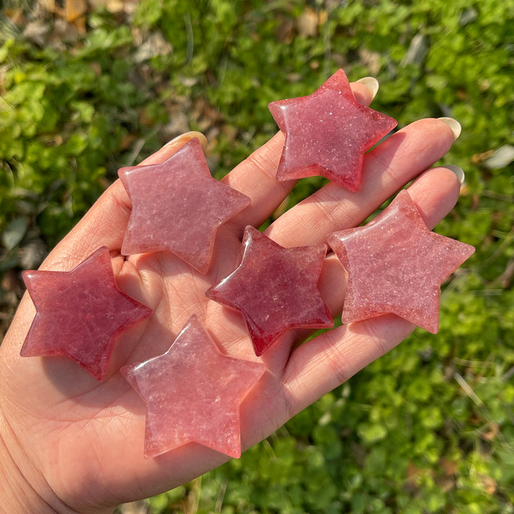 Natural Crystal Carving Strawberry Quartz Star