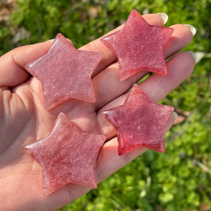 Natural Crystal Carving Strawberry Quartz Star